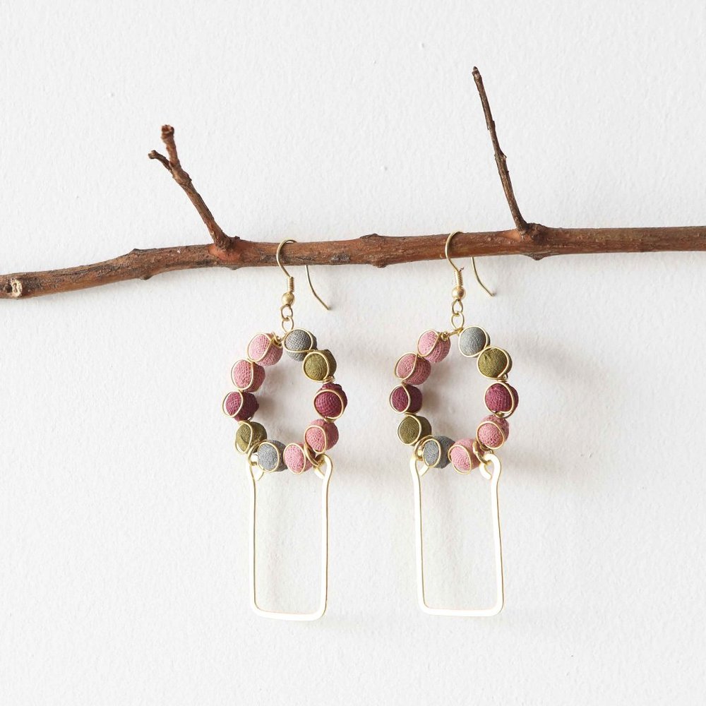 Upcycled Fabric Earrings - Hoop & Rectangle